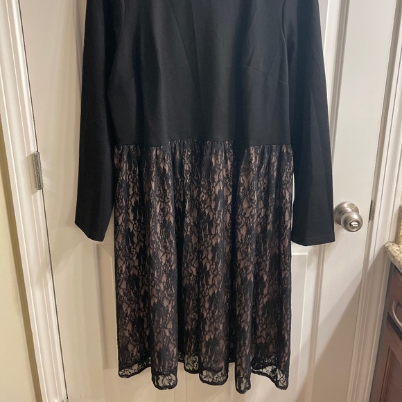Liza Luxe Black and Pink Mixed Media Dress with Lace Bottom, Size 1X - Picture 3 of 10